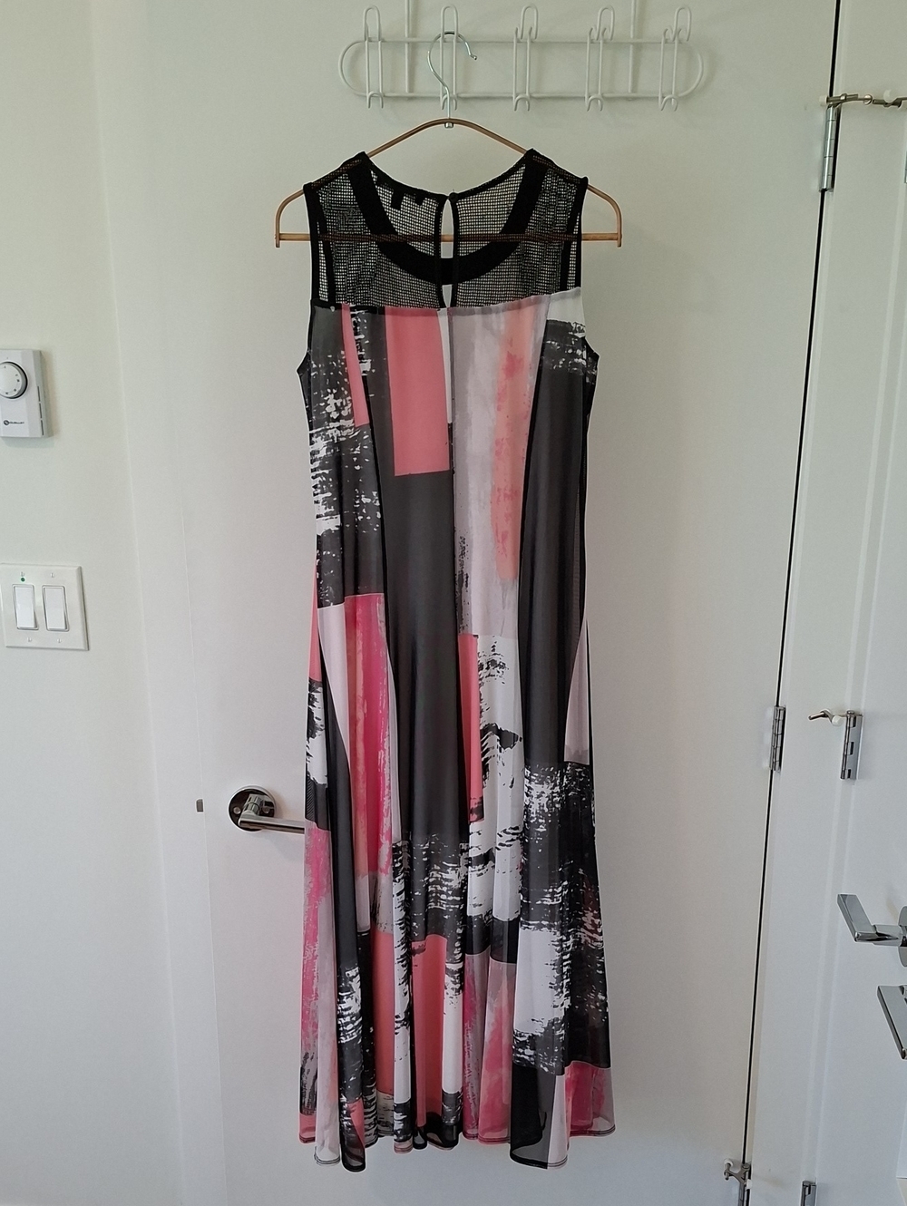 Picadilly Artsy Pink & Black Sleeveless Abstract Sheer/Flowy Maxi Dress (Size S) - Picture 5 of 7